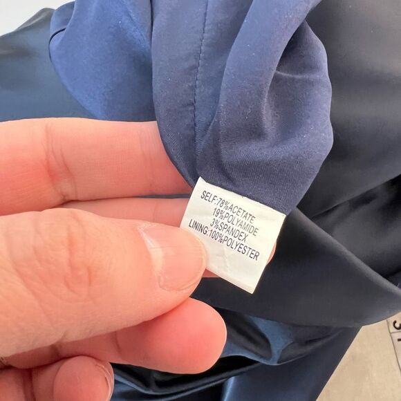 Kay Unger Navy Blue Satin Pleated 3/4 Sleeves Evening Dress Size 16 - Picture 9 of 11